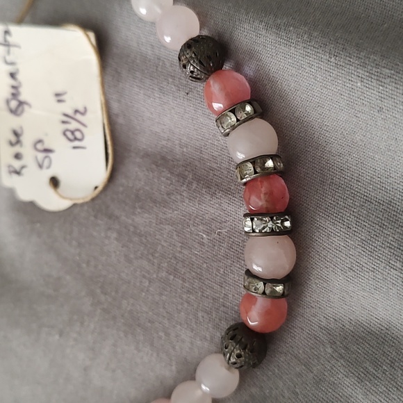 Rose quartz necklace with earrings - Picture 3 of 4